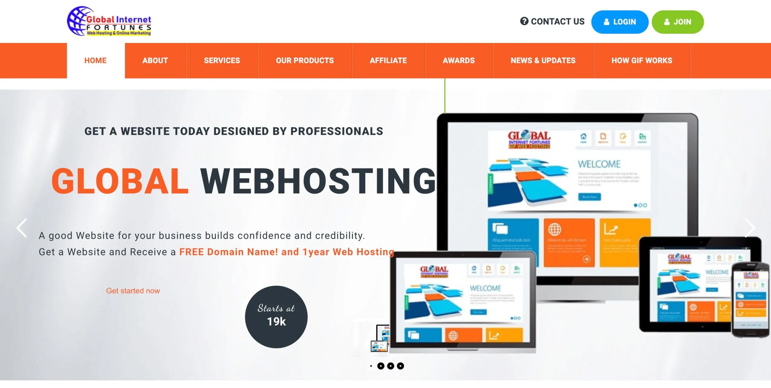 Screenshot a screenshot of the Global Internet Fortunes Website